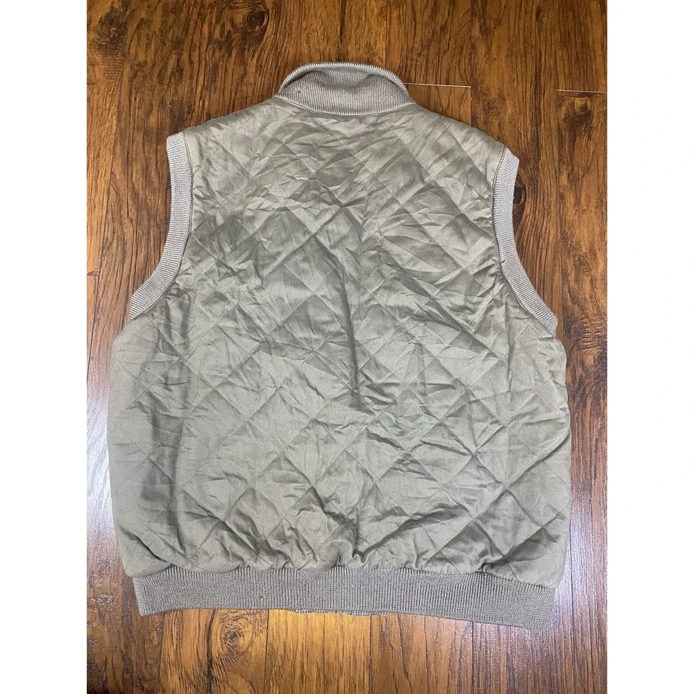 Vtg 80s Banana Republic Safari Vest Quilted Leather‎ Trim Men's XL Tan
